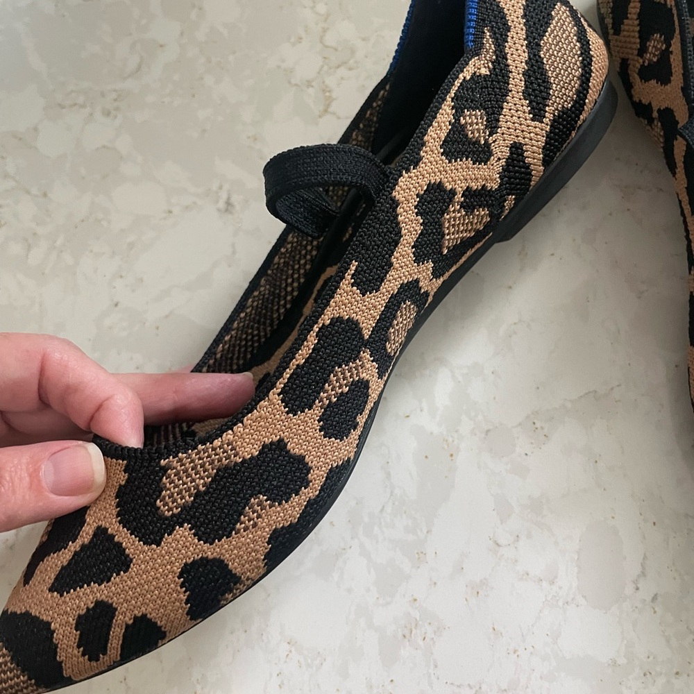 Rothy's Leopard Print Flats with Black Strap - Picture 2 of 6